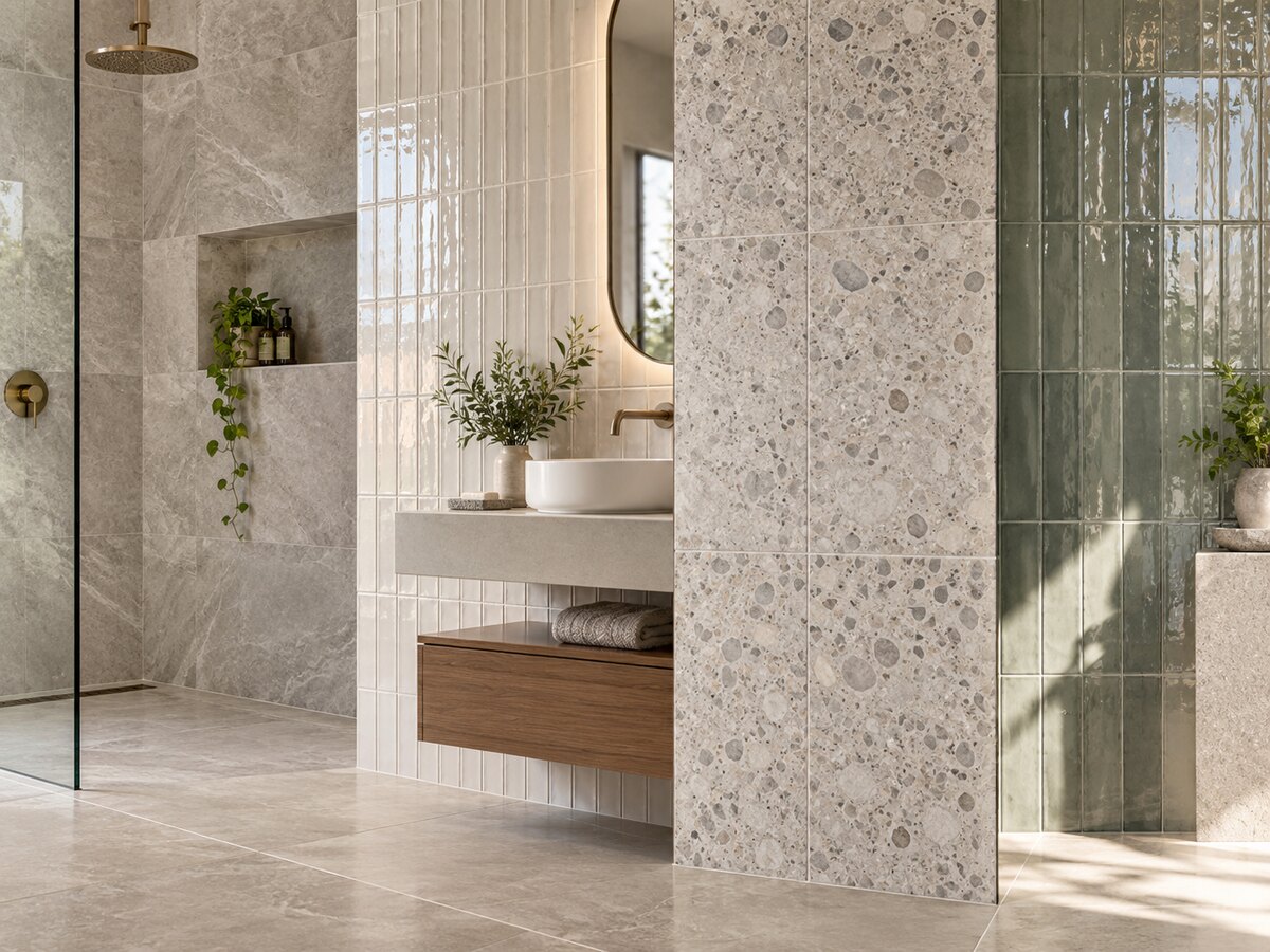 Illustrative selection of porcelain and ceramic tile finishes